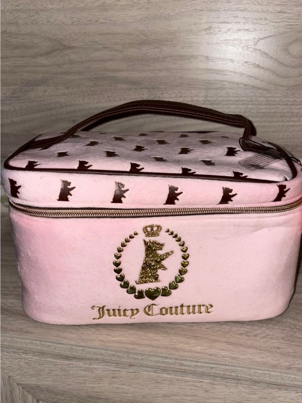 Juicy Couture Pink and Gold Cosmetic Case with Top Handle